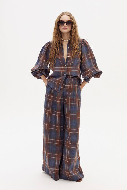 Camille Linen Shirt - Forest Checks