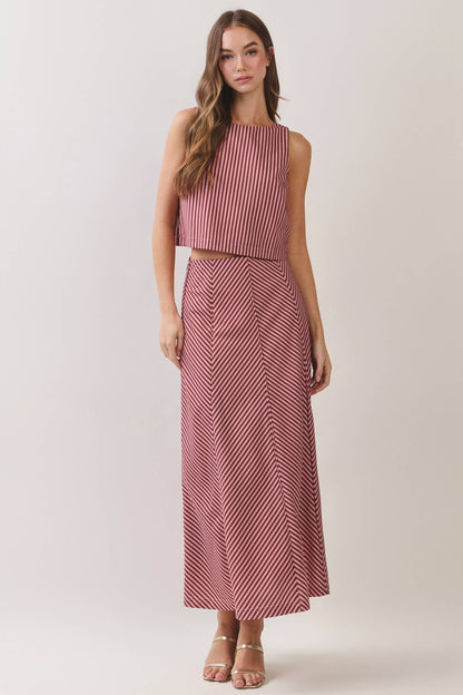 Striped Sleeveless Crop Top - Rust
