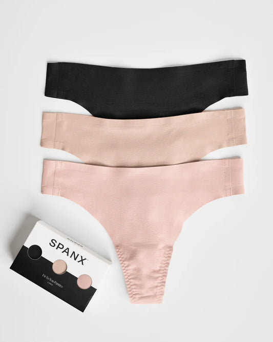 Spanx Fit-To-You Thong 3-Pack Box - Very Black/Naked 2.0/Vintage Rose