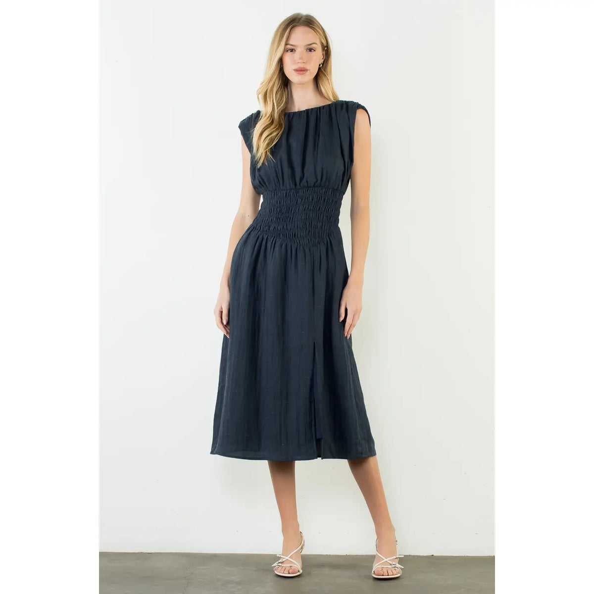 Sleeveless Denim Dress with Side Slit - Denim Blue