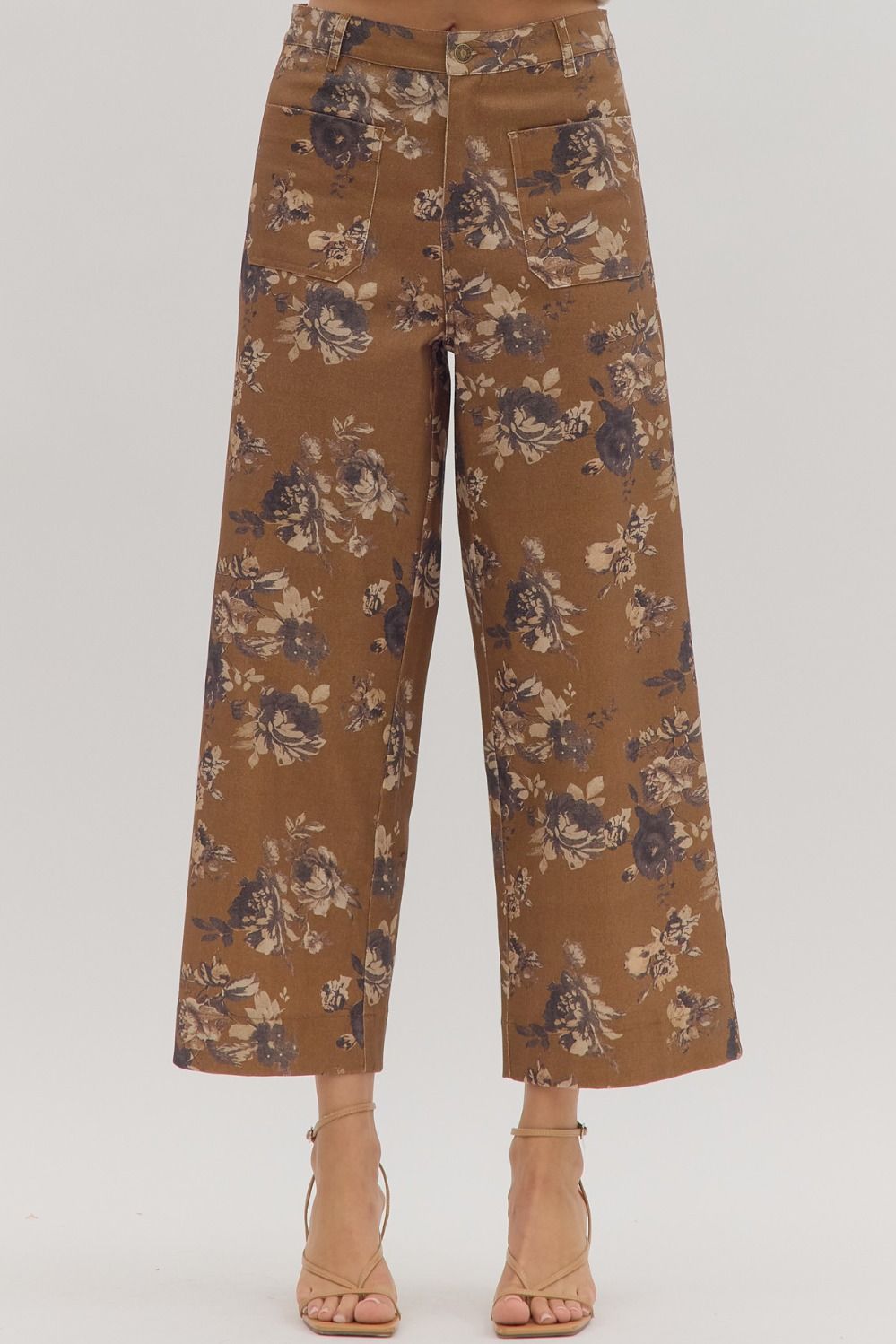 Floral Mid-Rise Ankle Pants - Caramel