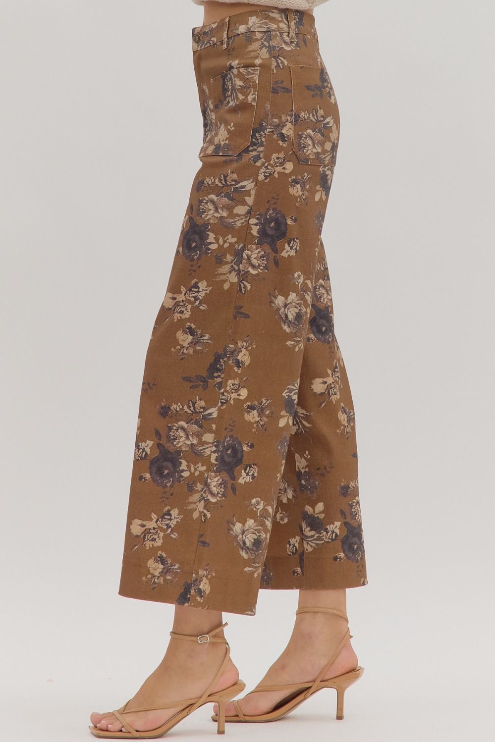 Floral Mid-Rise Ankle Pants - Caramel