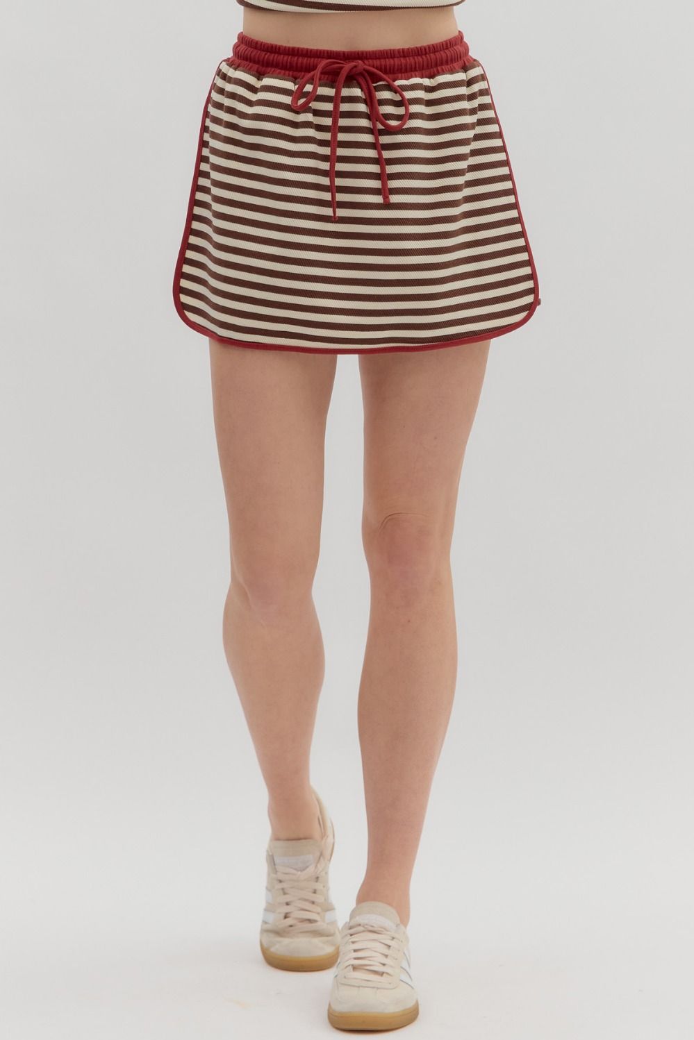 Stripe Pull-On Skirt - Red/Brown