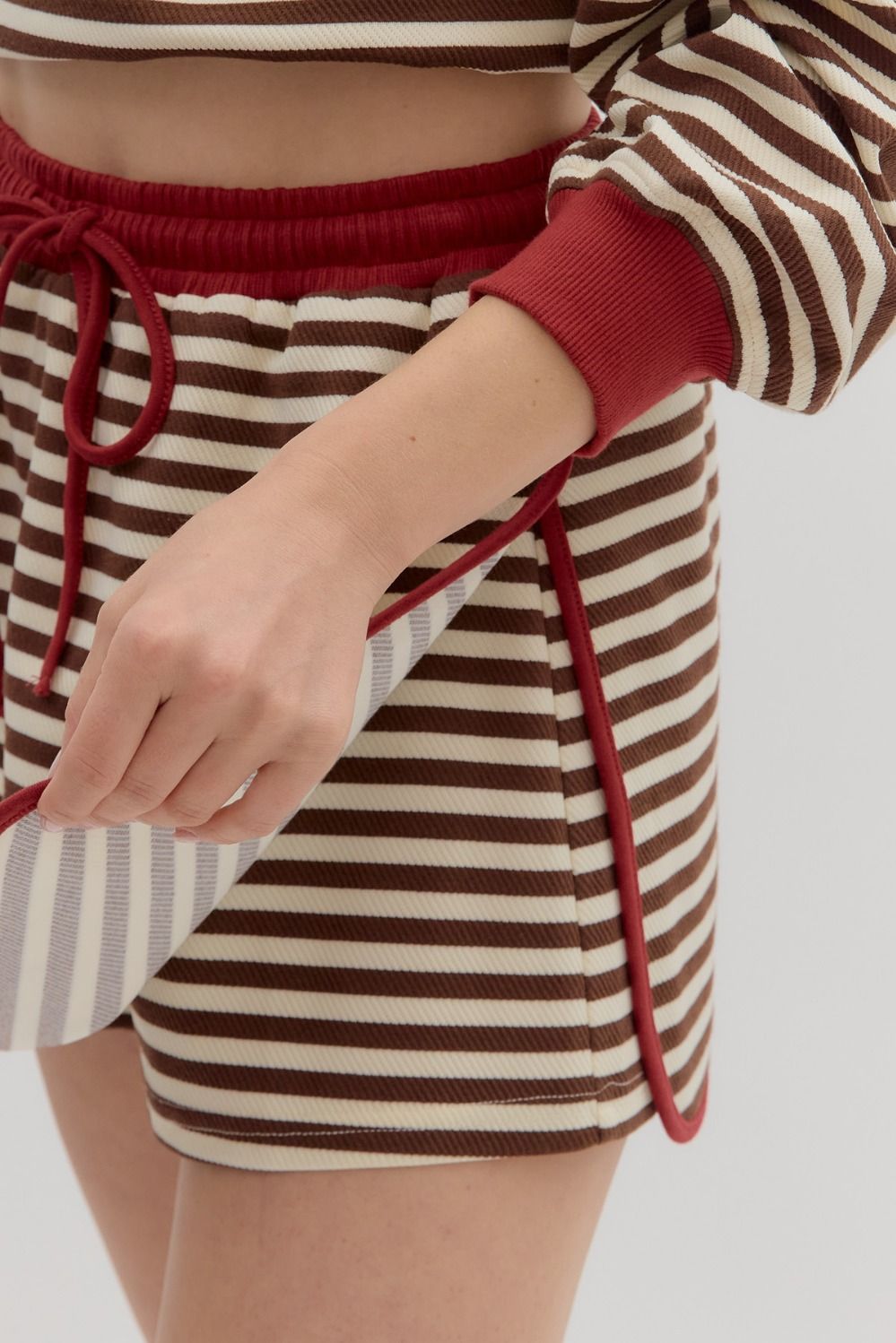 Stripe Pull-On Skirt - Red/Brown