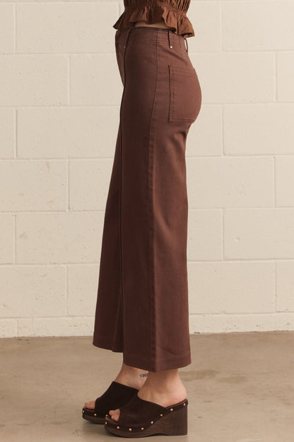 Front Seam Detail High Rise Wide Leg Pants - Brown
