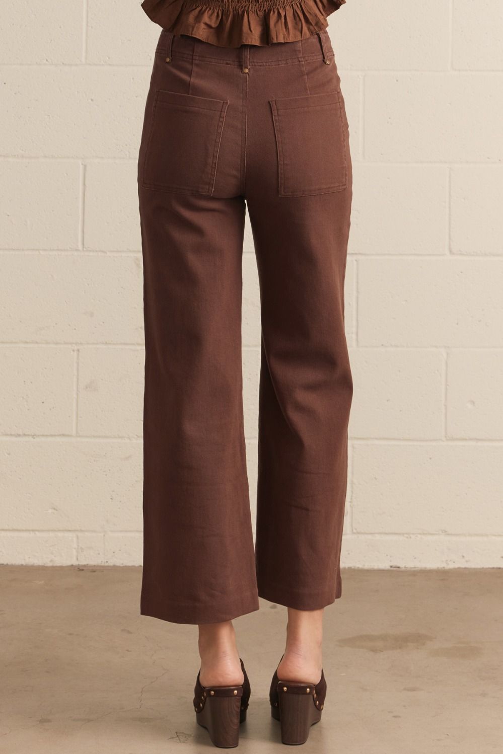 Front Seam Detail High Rise Wide Leg Pants - Brown