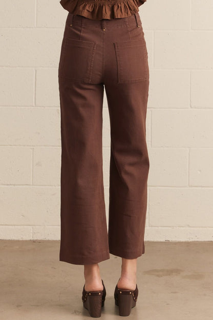 Front Seam Detail High Rise Wide Leg Pants - Brown