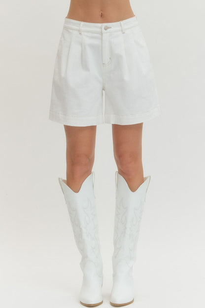 Solid Pleated Shorts - Off White