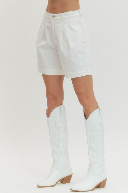 Solid Pleated Shorts - Off White