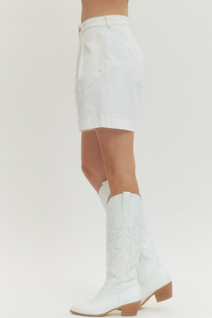 Solid Pleated Shorts - Off White
