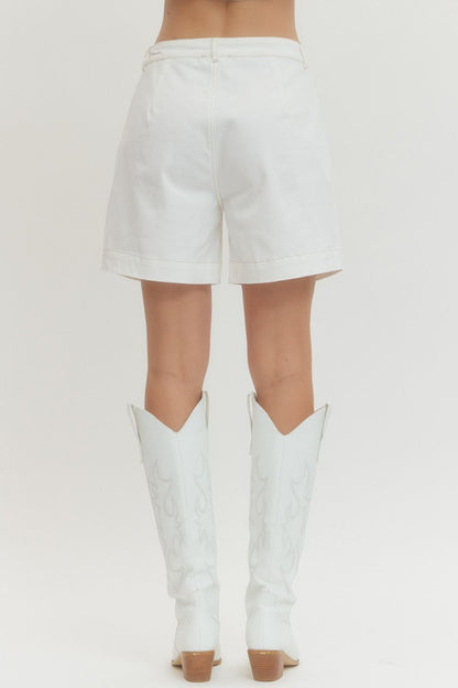 Solid Pleated Shorts - Off White