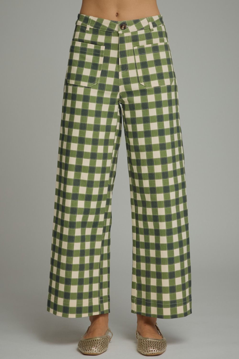 Gingham Wide Leg Pants - Army
