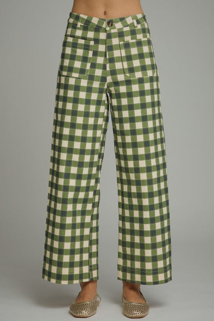 Gingham Wide Leg Pants - Army