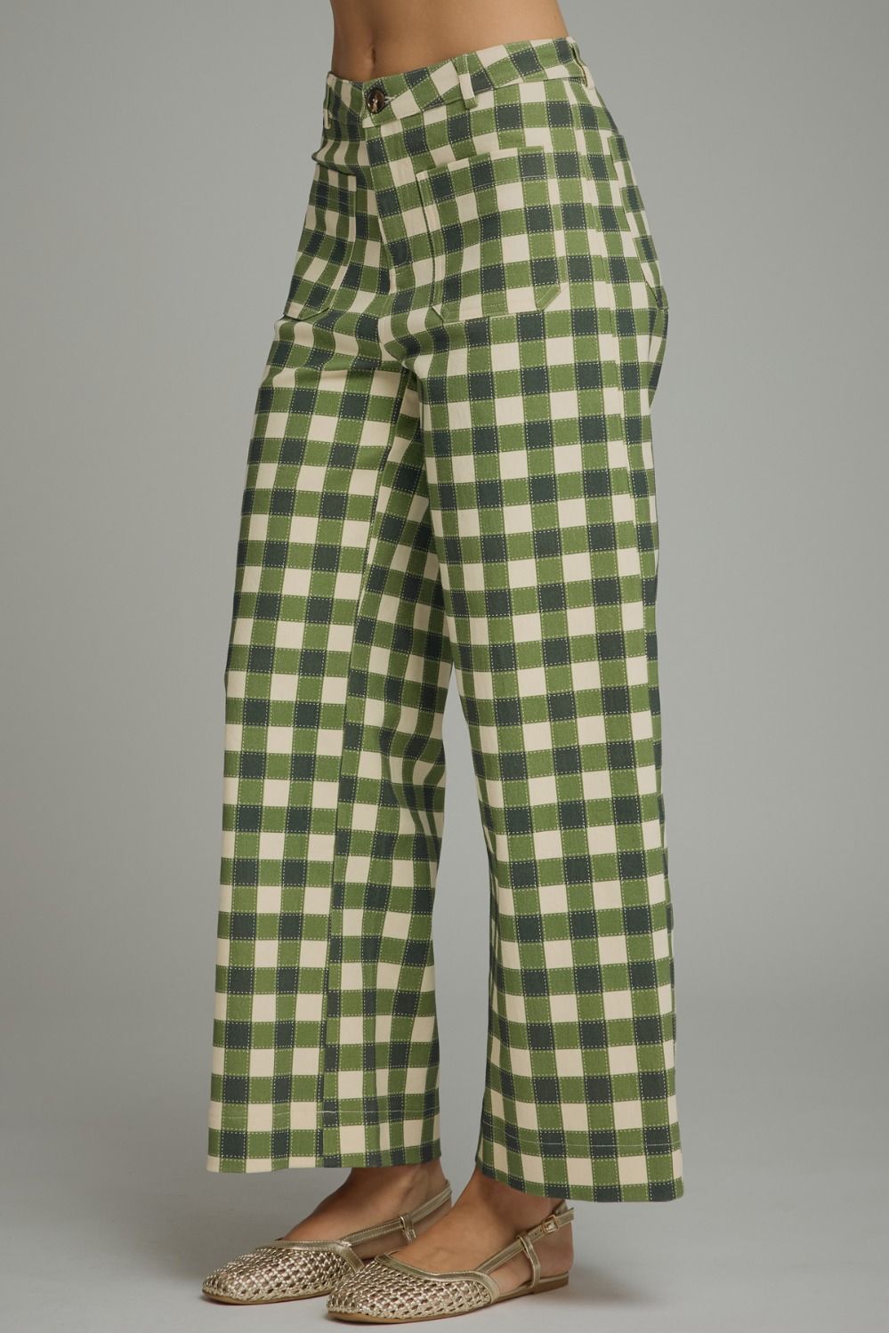 Gingham Wide Leg Pants - Army