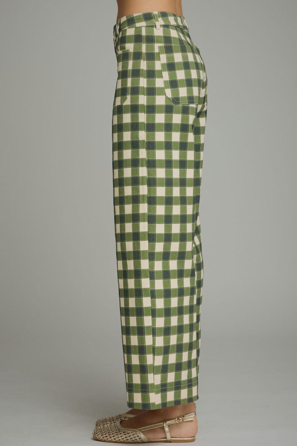 Gingham Wide Leg Pants - Army