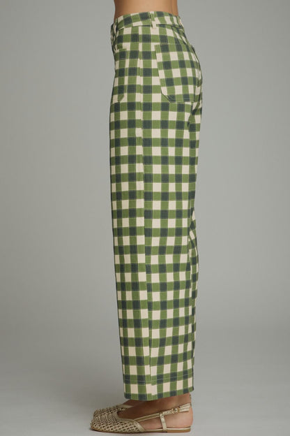 Gingham Wide Leg Pants - Army