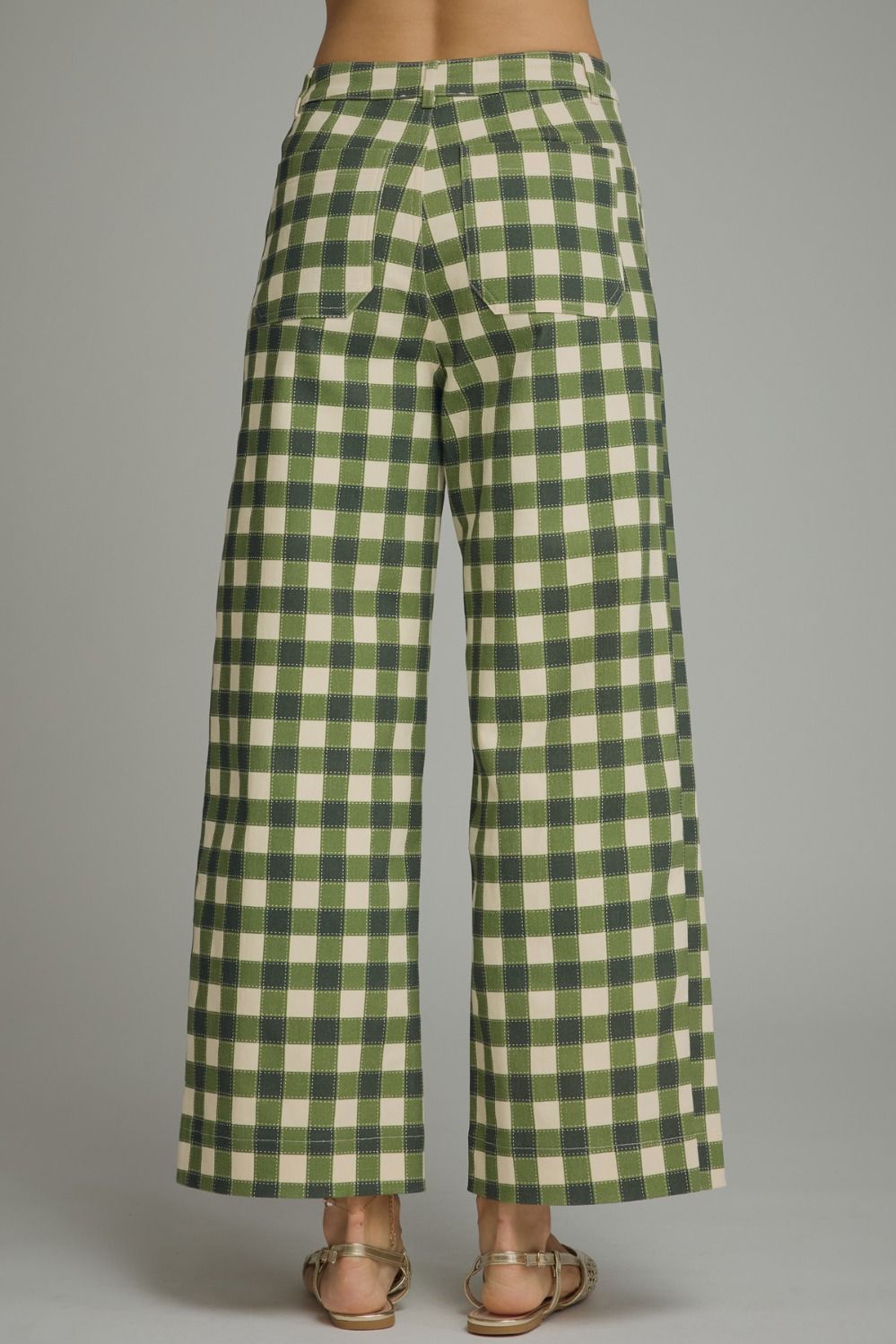 Gingham Wide Leg Pants - Army