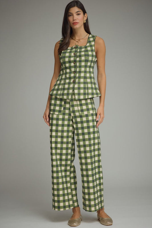 Gingham Wide Leg Pants - Army