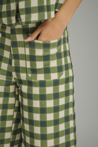 Gingham Wide Leg Pants - Army