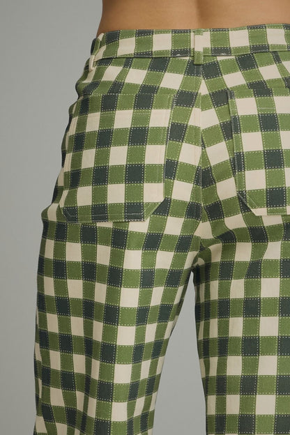 Gingham Wide Leg Pants - Army