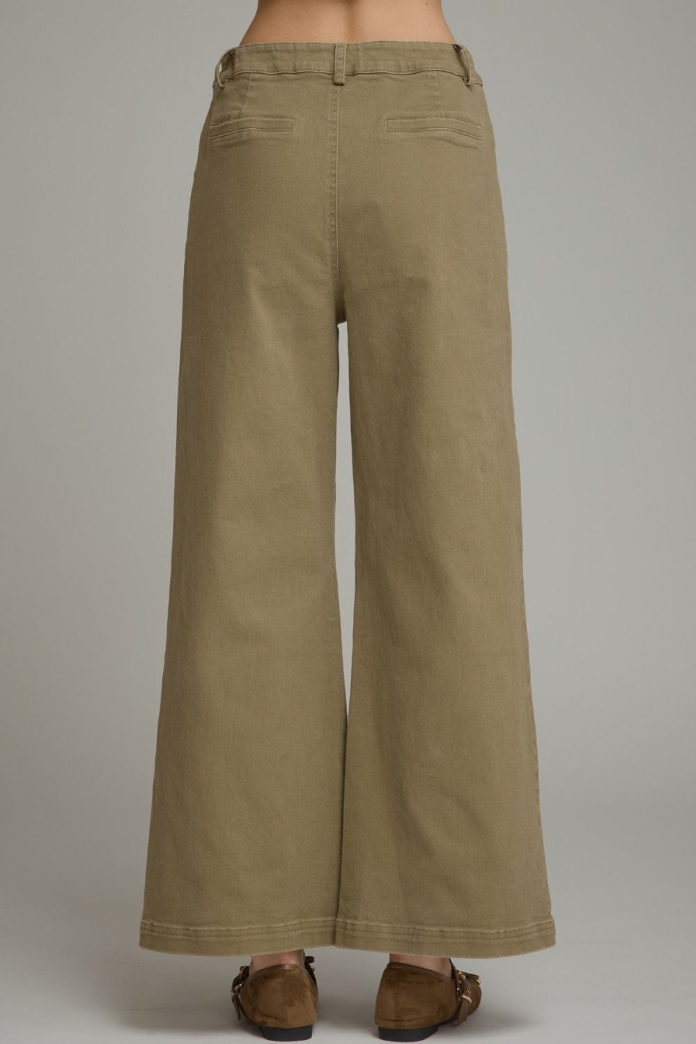Wide Leg Pants with Gold Hardware Detail - Olive