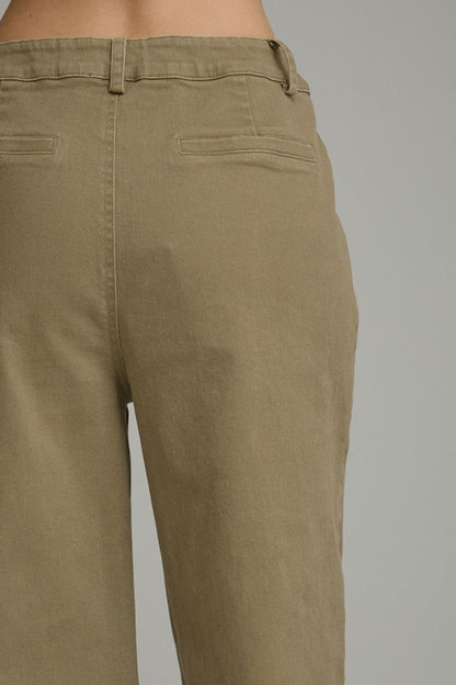 Wide Leg Pants with Gold Hardware Detail - Olive
