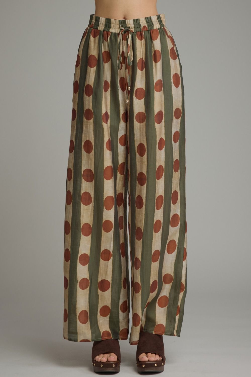 Printed Wide Leg Pants - Olive