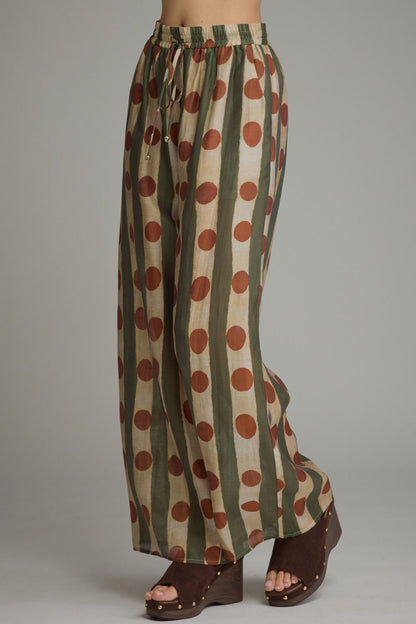 Printed Wide Leg Pants - Olive