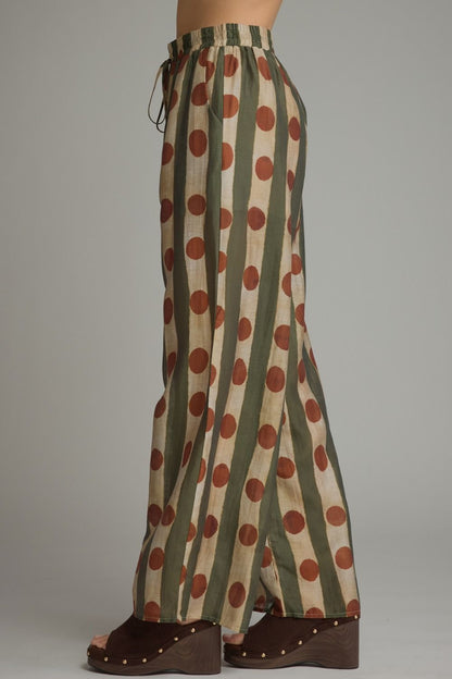Printed Wide Leg Pants - Olive