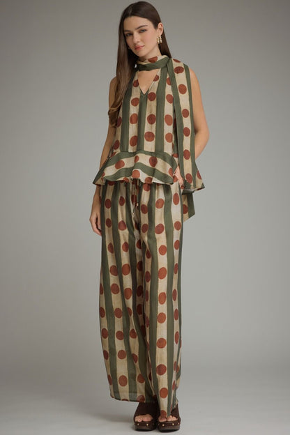 Printed Wide Leg Pants - Olive