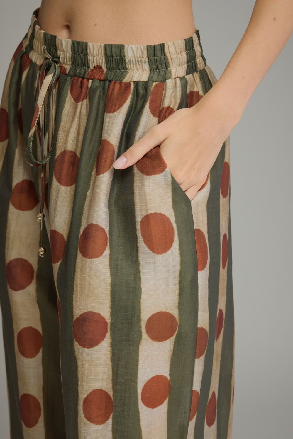 Printed Wide Leg Pants - Olive