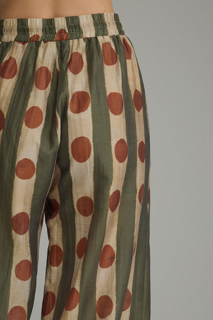 Printed Wide Leg Pants - Olive