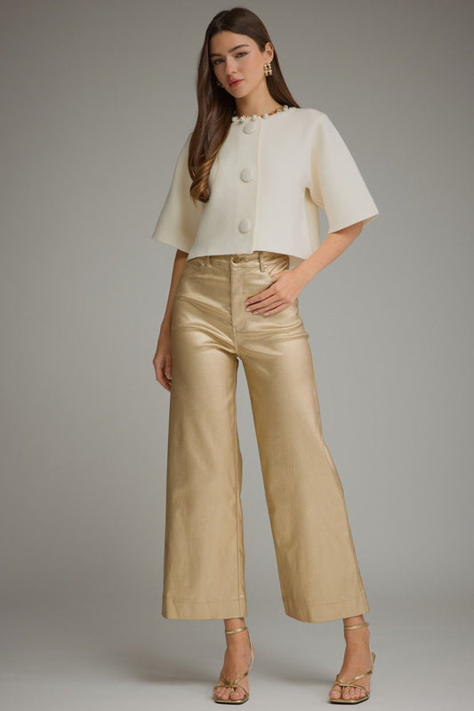 Metallic Wide Leg Pants - Gold