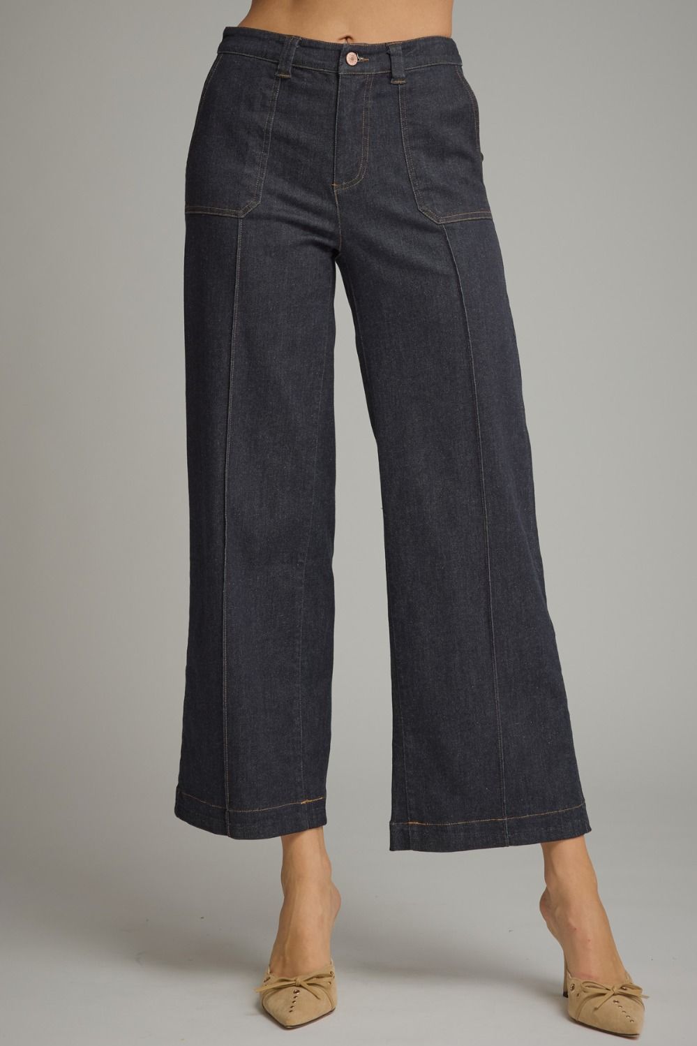 Solid Ankle Length Denim Pants - Dark Denim