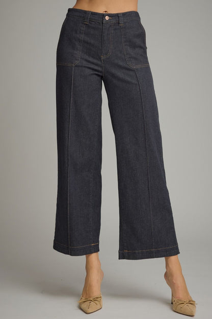 Solid Ankle Length Denim Pants - Dark Denim