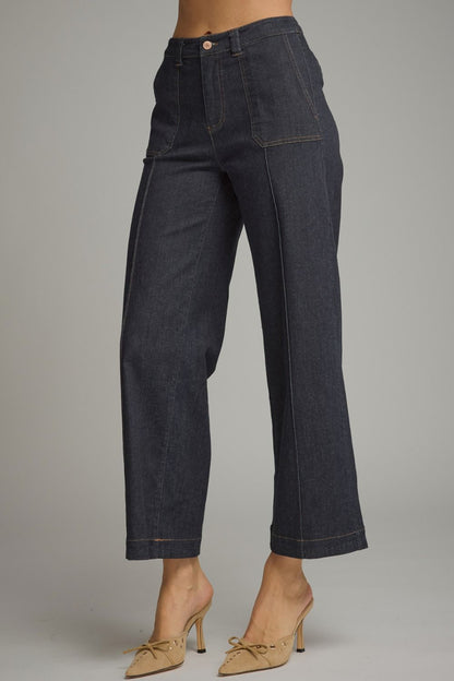Solid Ankle Length Denim Pants - Dark Denim