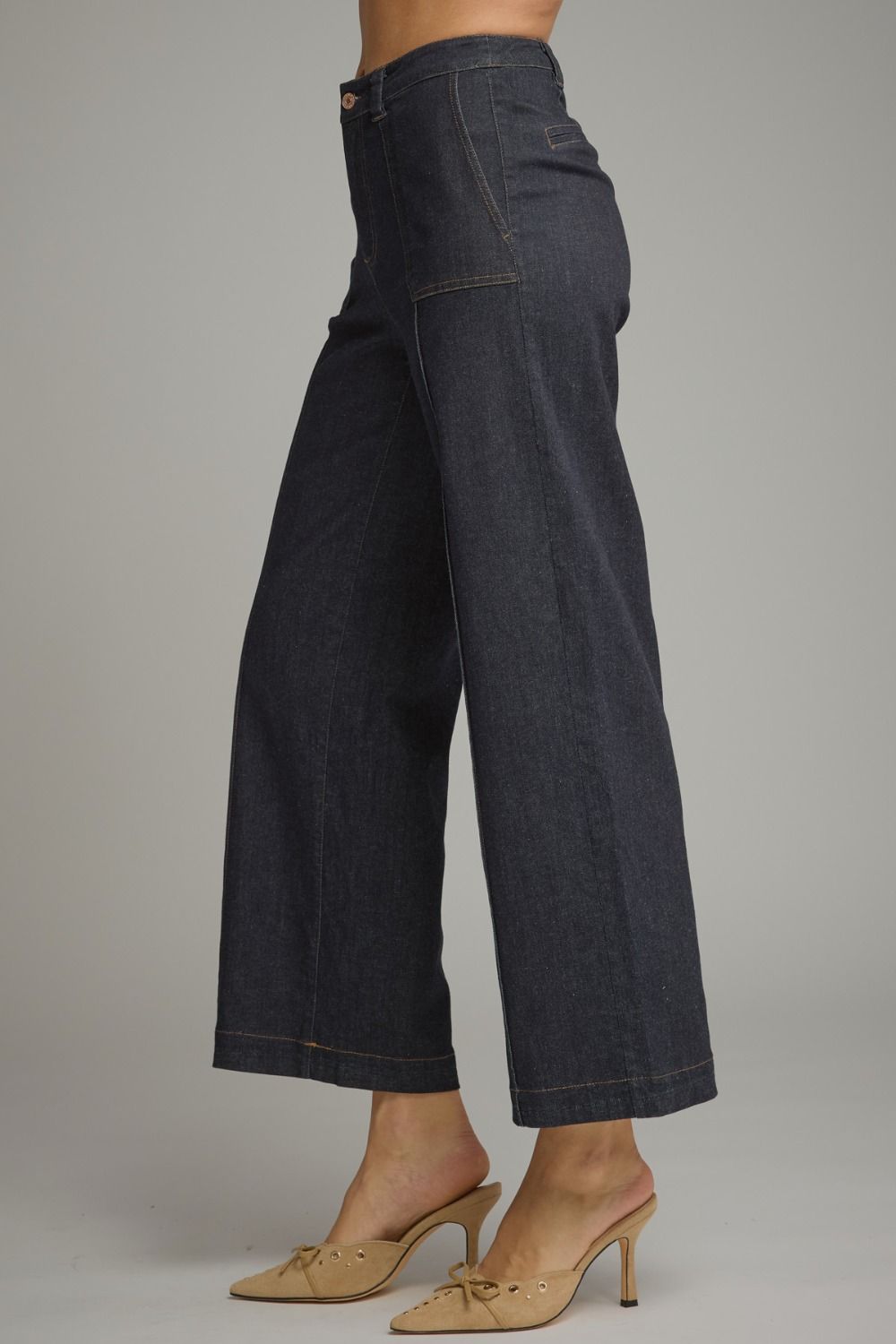 Solid Ankle Length Denim Pants - Dark Denim