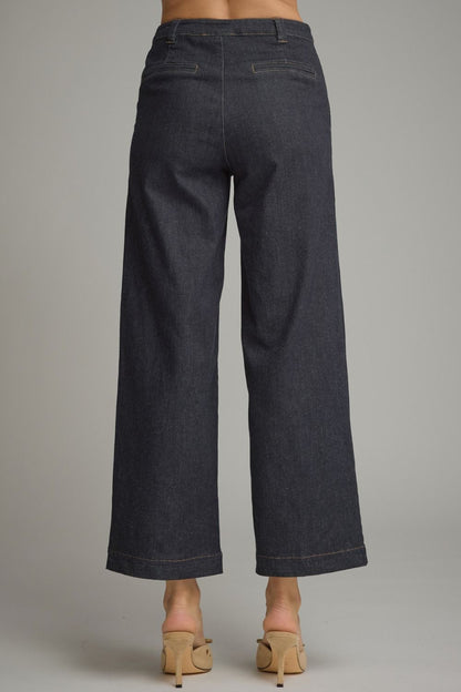Solid Ankle Length Denim Pants - Dark Denim
