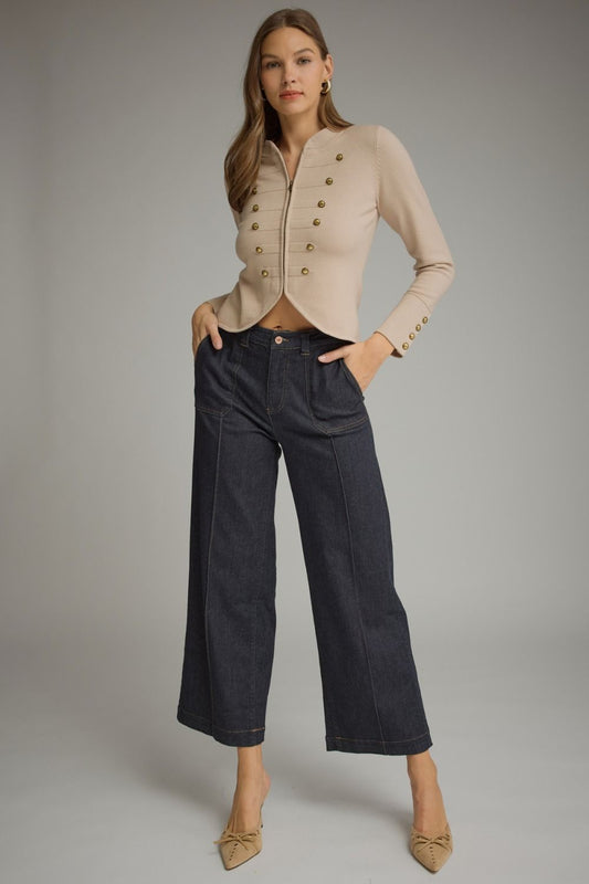 Solid Ankle Length Denim Pants - Dark Denim