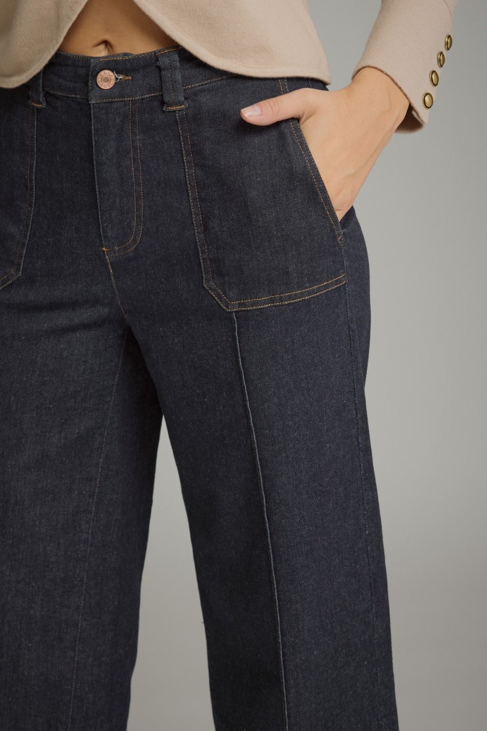 Solid Ankle Length Denim Pants - Dark Denim