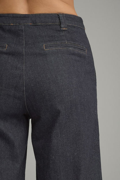Solid Ankle Length Denim Pants - Dark Denim