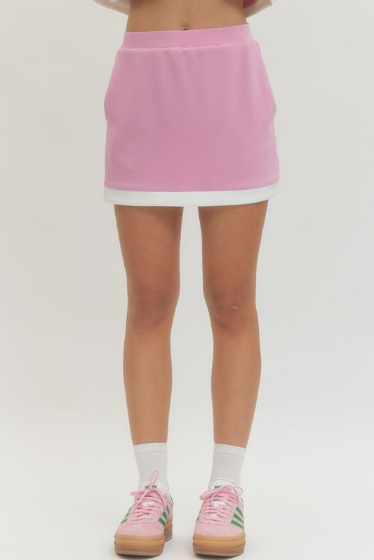 Contrast Binding Solid Mini Skirt - Pink