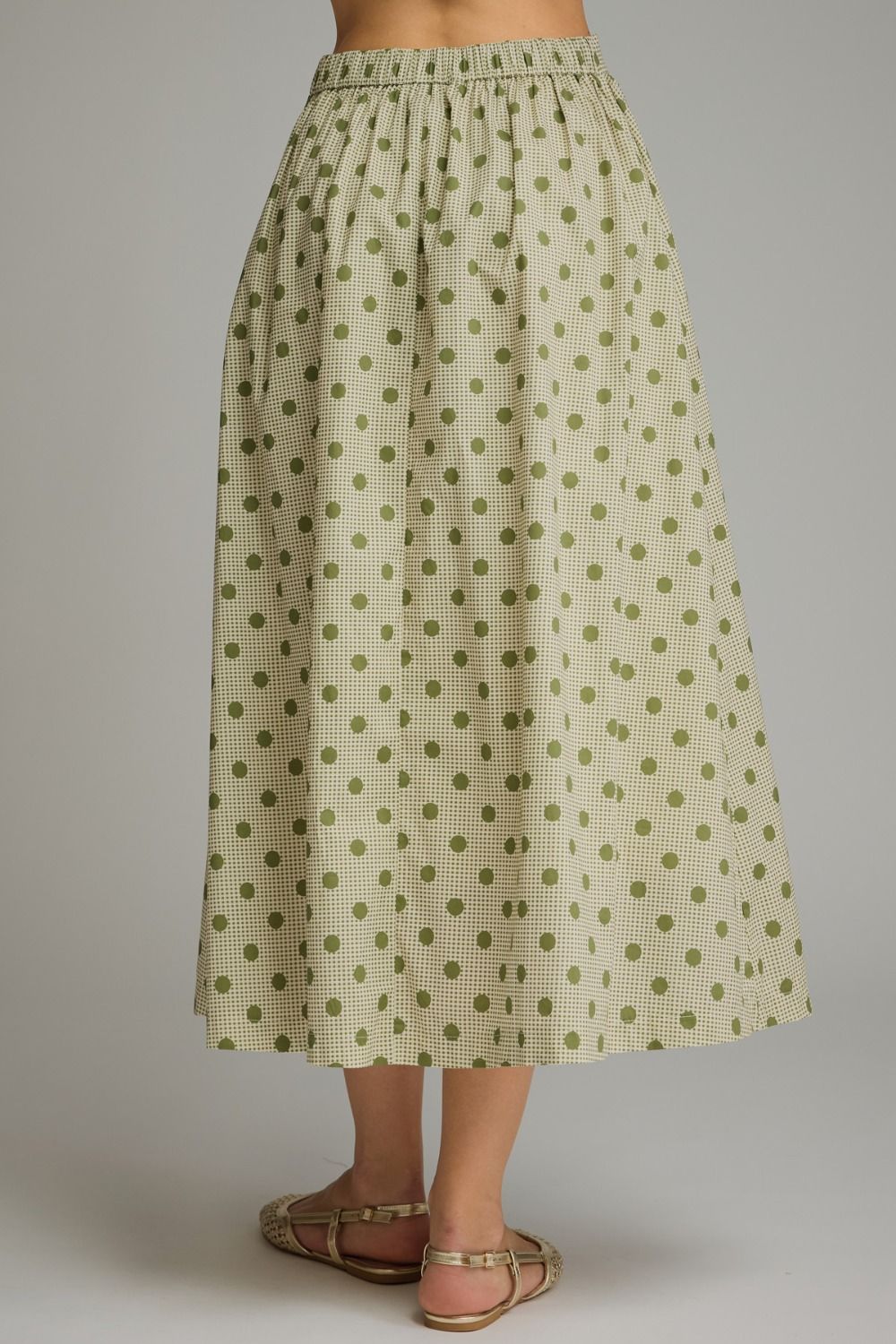 Gingham Polka Dot Midi Skirt - Olive