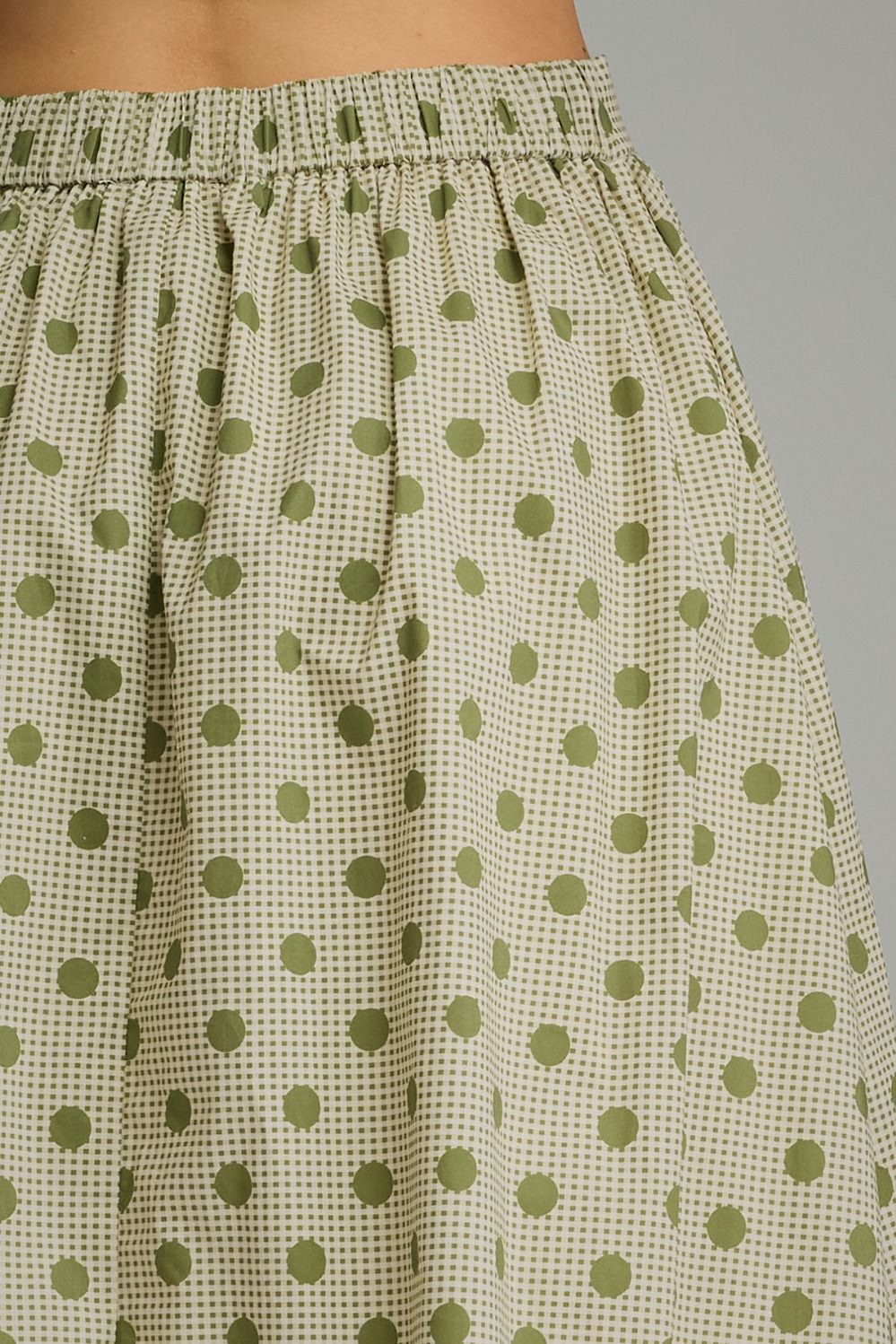 Gingham Polka Dot Midi Skirt - Olive