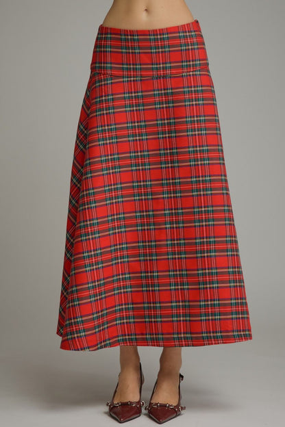 Plaid Midi Skirt - Red