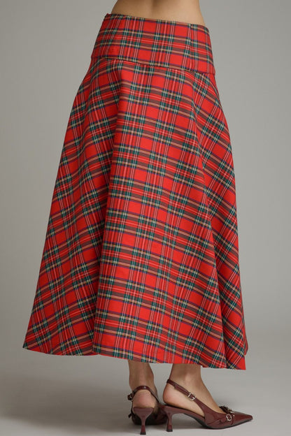 Plaid Midi Skirt - Red