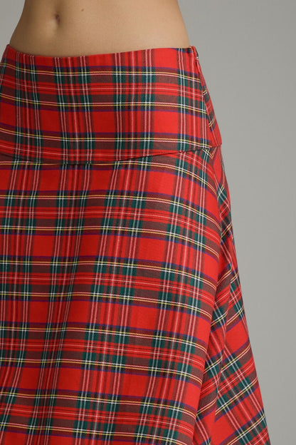 Plaid Midi Skirt - Red