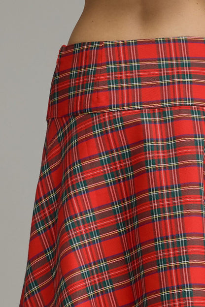 Plaid Midi Skirt - Red