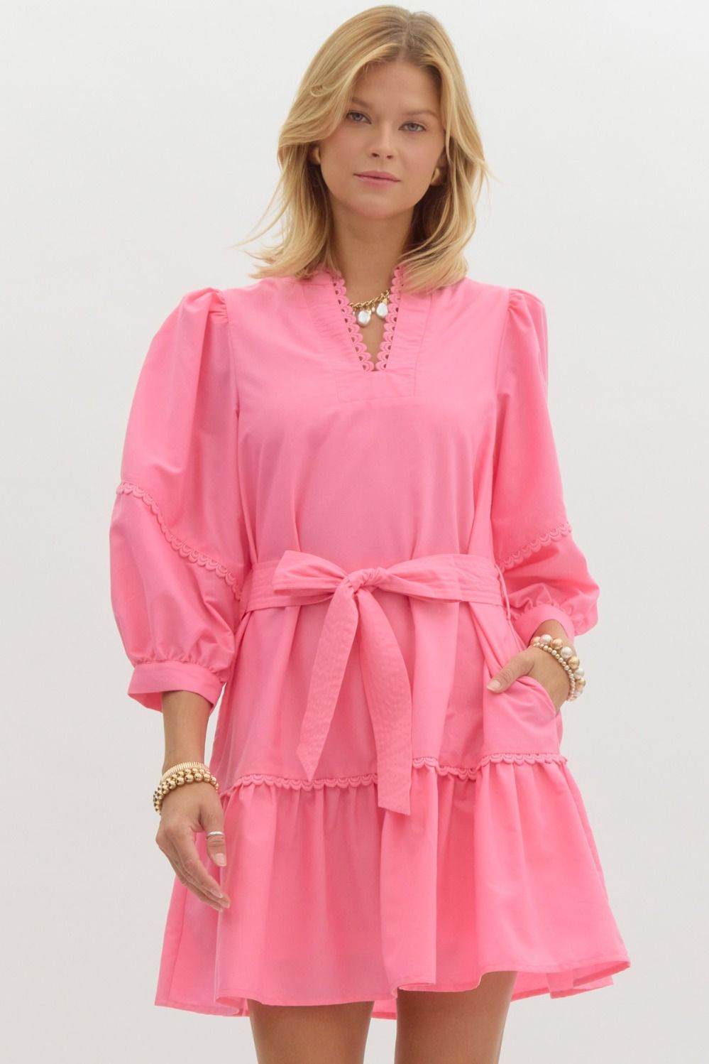 Scallop Trim Dress - Pink