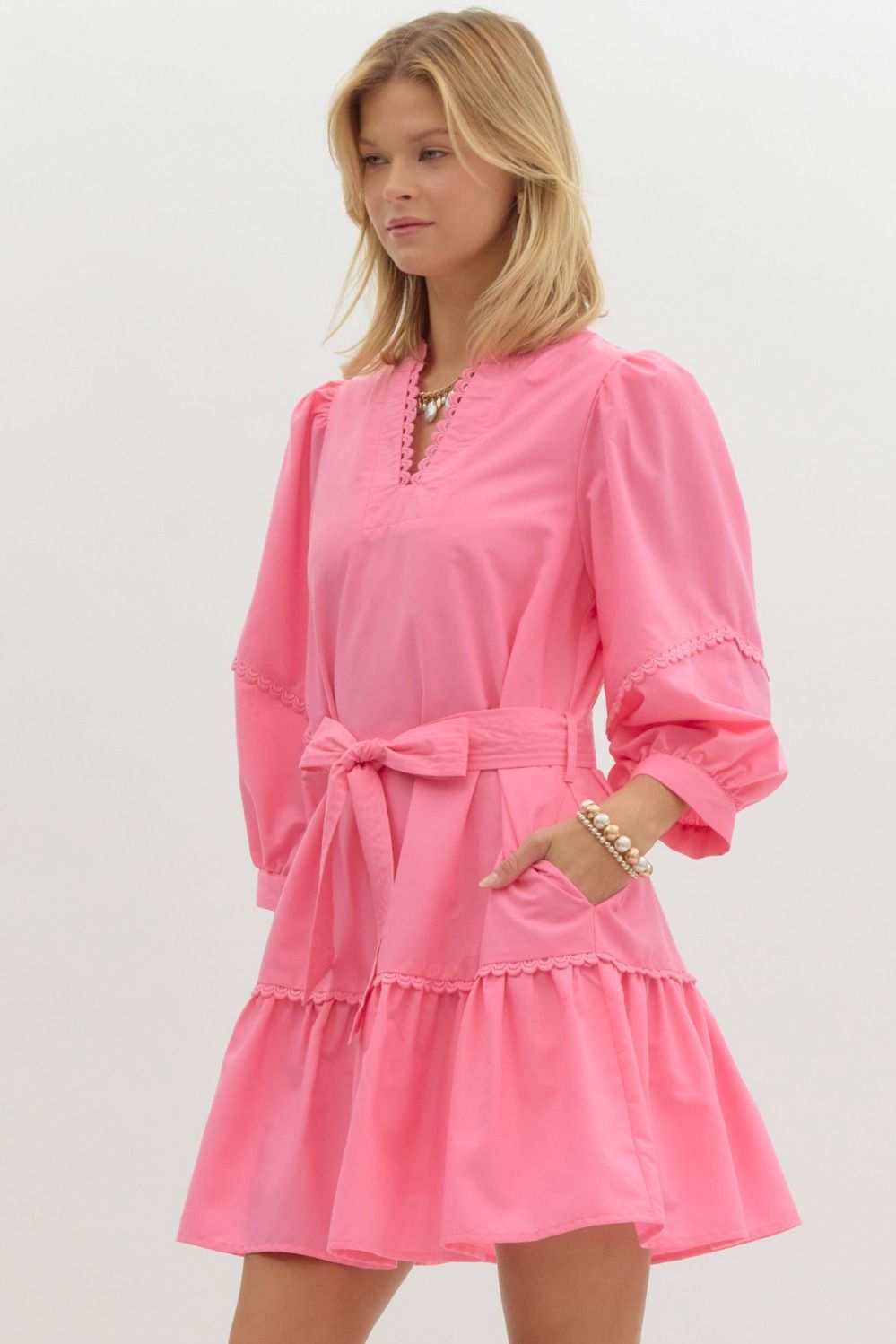 Scallop Trim Dress - Pink